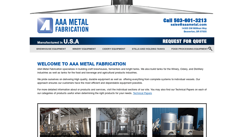 AAA Metal Fabrication - US manufacturer of stainless steel tanks