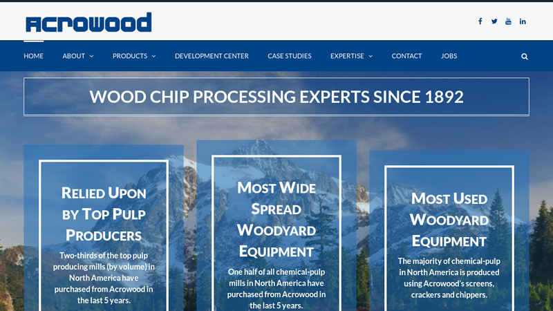 Acrowood debarking, chippers, chip screening machines