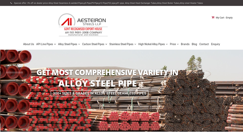 First time in India buy Alloy Steel Pipes Carbon steel pipes Stainless Steel tubes at lowest price - Aesteiron Steel Pipes