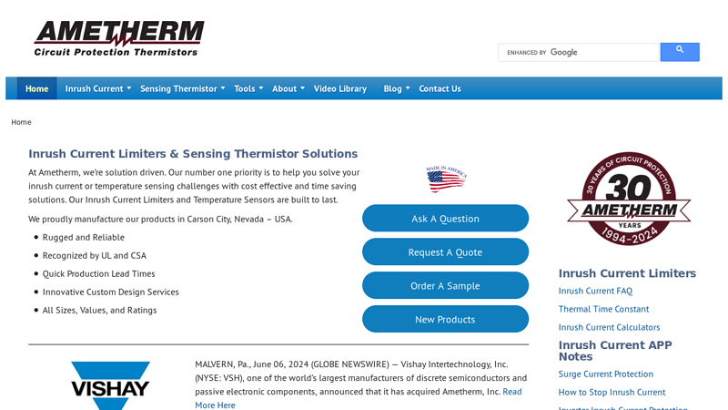 Inrush Current Limiters & Temperature Sensing Solutions | Ametherm