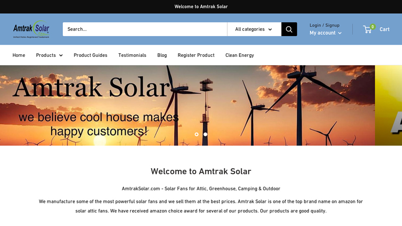 AmtrakSolar.com - Solar Fans for Attic, Greenhouse, Camping & Outdoor