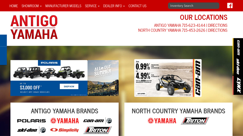 Antigo Yamaha & North Country Yamaha are ready to service all your power sports needs: sales, service & parts! Two locations in Wisconsin.