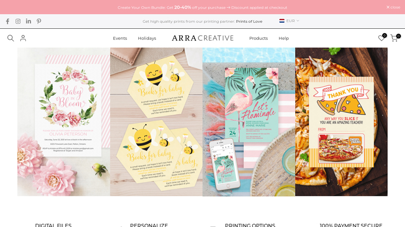 Digital Party Supplies and Printable Stationery C ARRA Creative