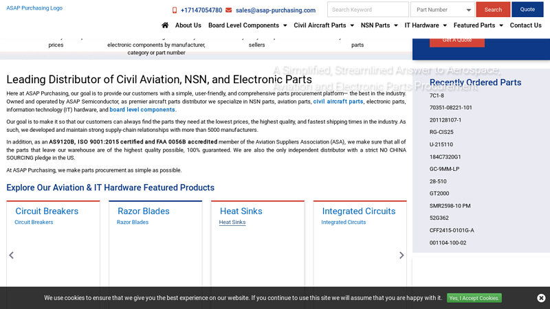 Leading Distributor of Aircraft Electronics, NSN, Computer Parts