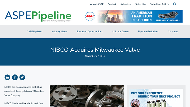 Image of NIBCO Acquires Milwaukee Valve