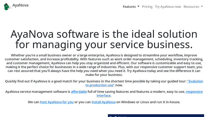 AyaNova service management software