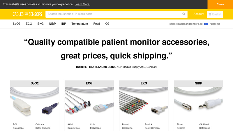 Cables and Sensors - SpO2 Sensors, ECG Cables, EKG & NIBP Accessories