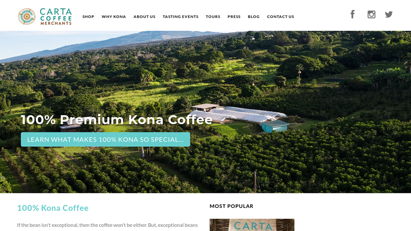 100% Kona Coffee From Carta Coffee Merchants | Buy Kona Coffee Online