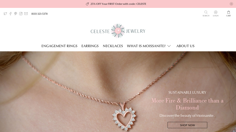 Buy Moissanite Jewelry - Earrings, Ring & Pendants - Celeste Jewelry