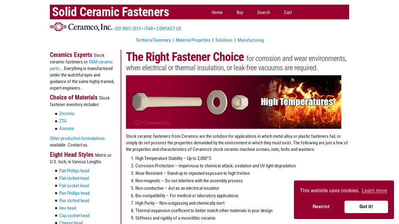 Solid Ceramic Fasteners from Ceramco, Inc.