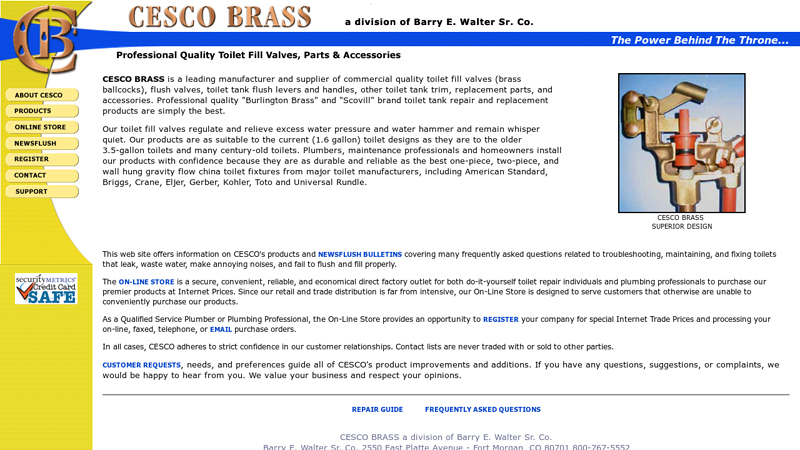 CESCO BRASS - Makers of Burlington & Scovill toilet fill valves