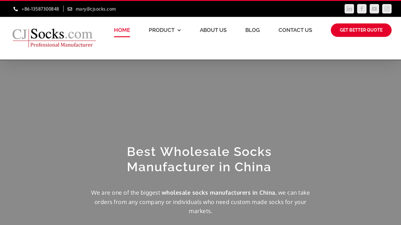 We are one of the biggest wholesale socks manufacturers in China; Home1 - Custom Socks Manufacturers Company in China CJ Socks