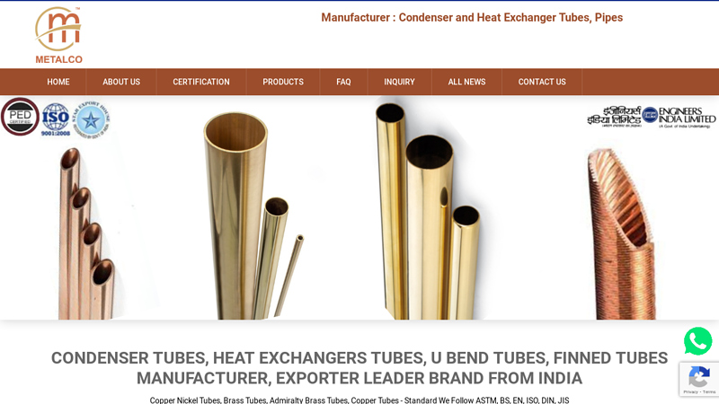 Condenser Tubes Manufacturer | Metal Alloys Corporation Ask for Price