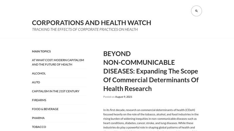 Corporations and Health Watch C Tracking the effects of corporate practices on health