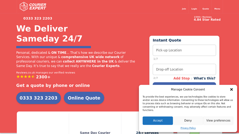 Courier Expert | UK Sameday Courier | Instant Quote | 24/7