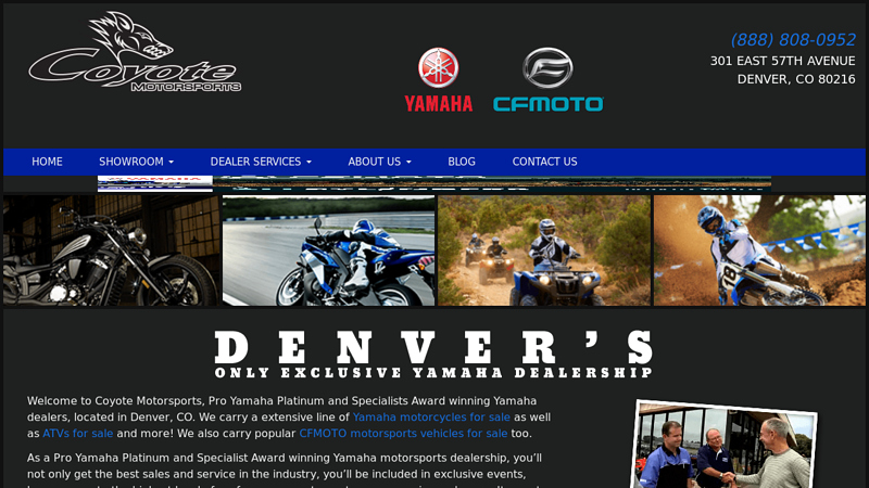 Coyote Motorsports | Motorcycle, ATV Dealer Located in Denver Colorado Featuring Yamaha and CFMOTO Brands | Sales Service Parts and Accessories.