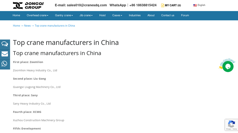 Image of Top crane manufacturers in China