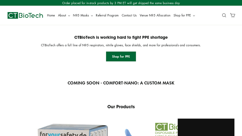 CTBioTech - N95 Masks, Surgical Masks and other PPE in stock C Connecticut Biotech