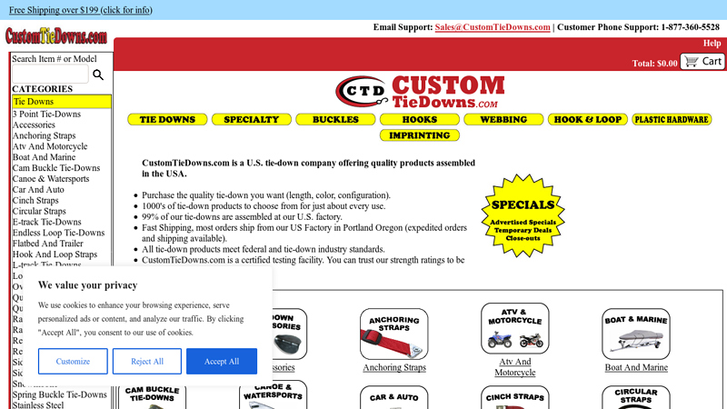 CustomTieDowns.com - Ratchet Straps, Tie Down Hardware, And Webbing