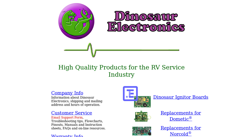 Dinosaur Electronics Home. High quality circuit boards for RV appliances.