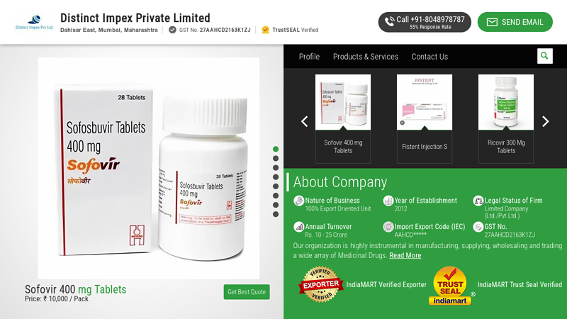 Distinct Impex Private Limited - 100% Export Oriented Unit of Anti Cancer Injections & Anti Cancer Medicines from Mumbai