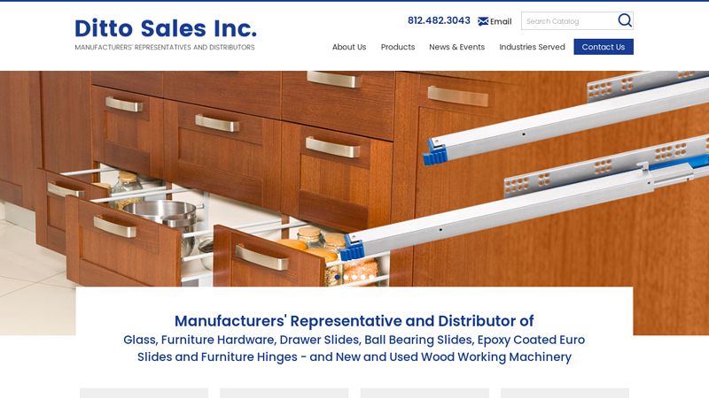 Glass, Furniture Hardware, Drawer Slides, Furniture Hinges, and New & Used Woodworking Machinery - Ditto Sales, Inc.