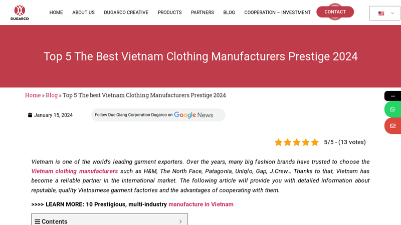 Image of Top 5 The best Vietnam Clothing Manufacturers Prestige 2024