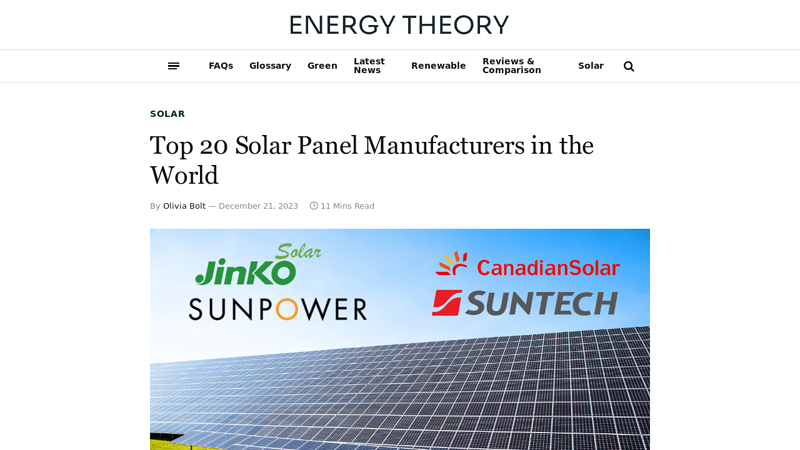 Image of Top 20 Solar Panel Manufacturers in the World