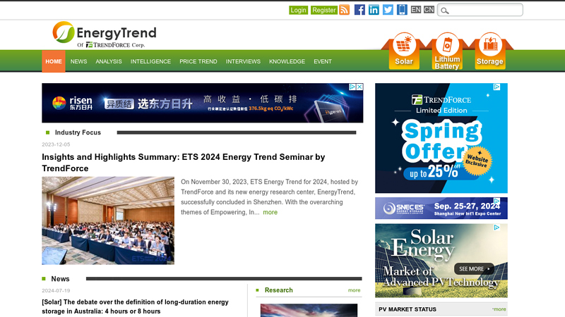 Energytrend - solar PV, energy storage and others related to green energy