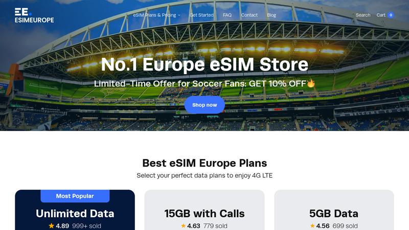 eSIM Europe, starting from $3.99 - Travelers best data plan