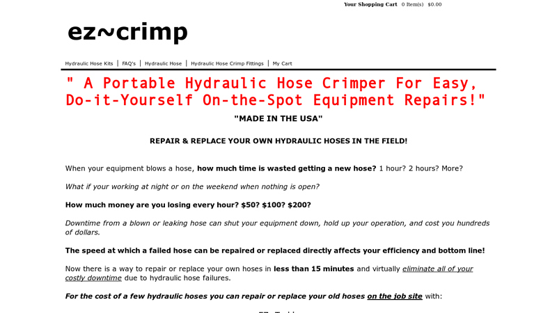 EZ Crimper Hydraulic Hose Repair Kit/Portable Hydraulic Hose Crimper