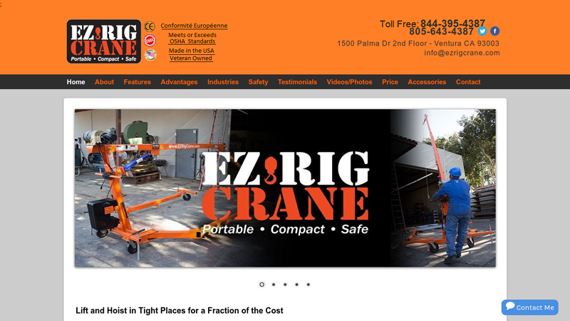 EzRig Crane, portable, lifting & hoisting mini crane | 805-643-4387