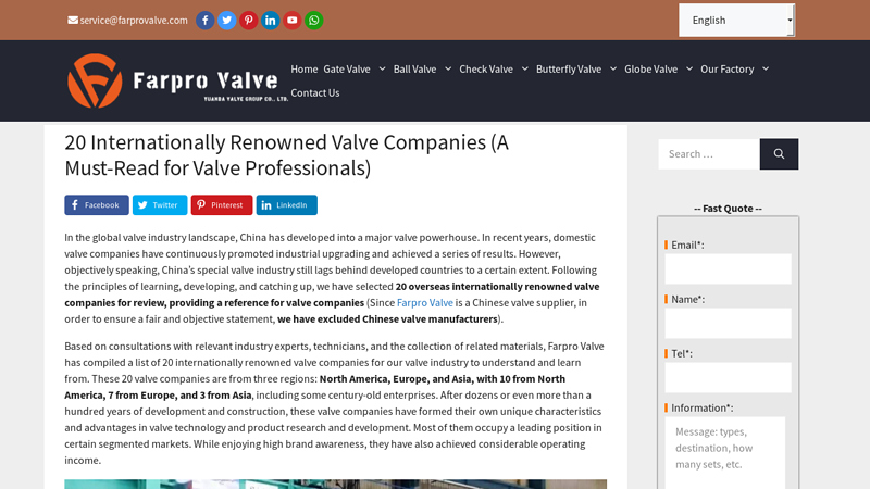 Image of 20 Internationally Renowned Valve Companies