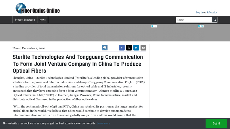 Image of Sterlite Technologies And Tongguang Communication To Form Joint Venture ...