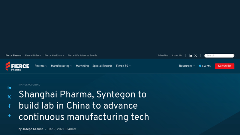 Image of Shanghai Pharma, Syntegon to build lab in China to advance continuous ...