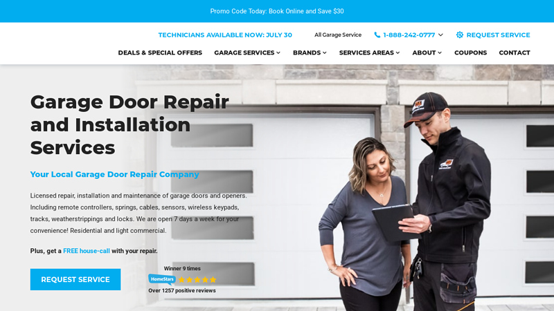 Same-Day Garage Door Repair Services in Your Area | 1-888-242-0777