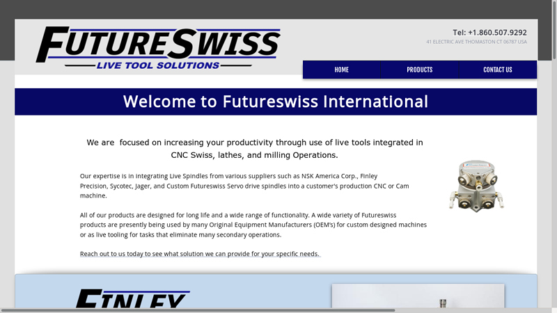 Futureswiss.com - Live Tool Solutions, NSK America, Rotary Coupling, Finley Precision Spindles, Feed Tubes, Rotary Tips, Cartridge Spindles