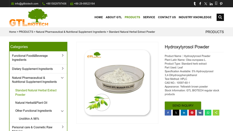 Image of China Hydroxytyrosol Powder Manufacturers Suppliers