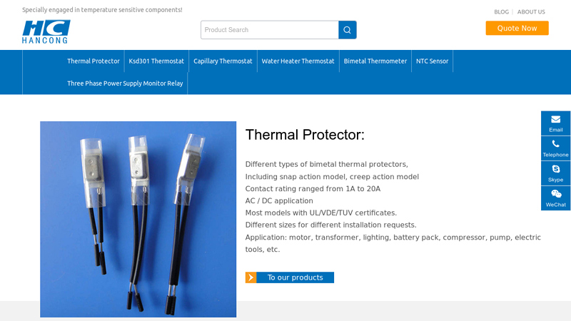 Thermal protector&Thermal switch - Hancong Electrical Control Products