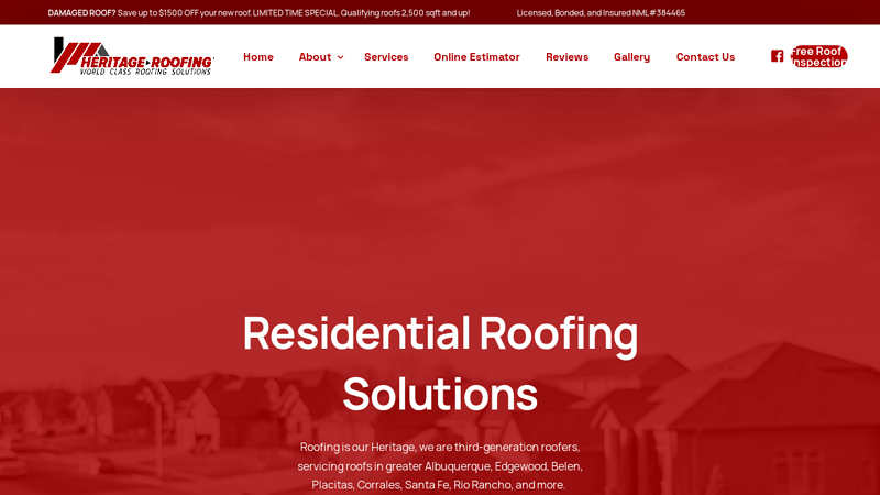 Heritage Roofing LLC C Local Residential & Commercial Roofing Contractor for Albuquerque, Rio Rancho, South Valley, Edgewood, Corrales, and more.