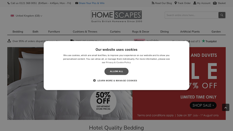 Homescapes - Bed & Bath Linen, Cushions, Curtains, Furniture