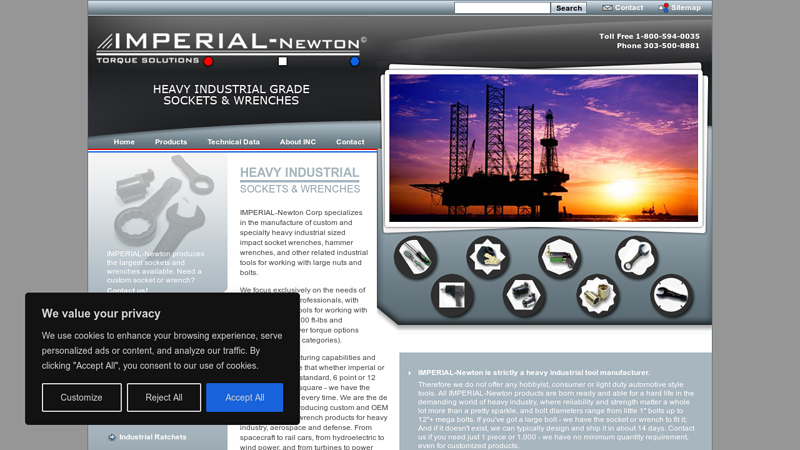 IMPERIAL-Newton Corp - Manufacturer of industrial sized impact sockets and wrenches for large bolts.