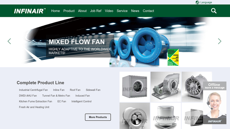 INFINAIR centrifugal fan, inline axial fan, mixed flow fan