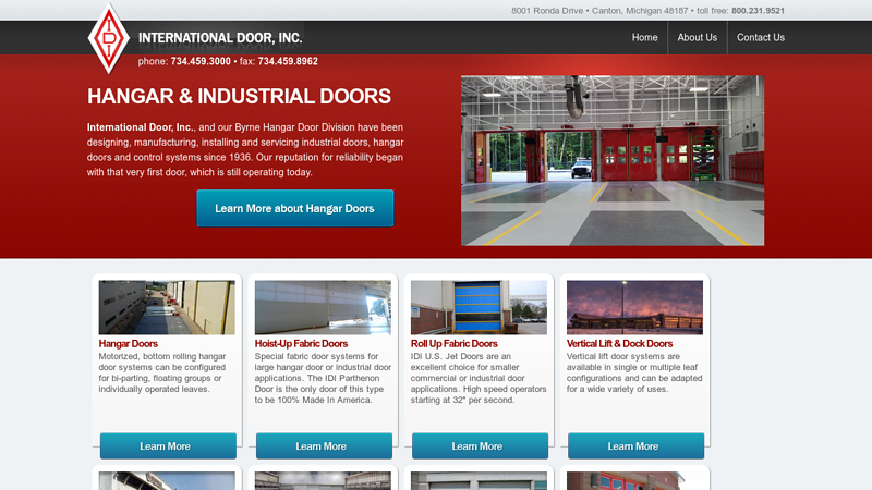 Hangar Doors, Industrial Doors, Industrial Door Control Panels, Hoist Up Fabric Hangar Doors, & Parthenon Door by International Door, Inc.