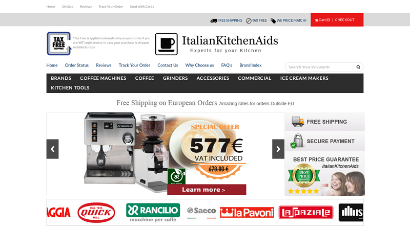 We supply Gaggia, Coffee Machines, illy, Saeco, ice cream makers, La Pavoni, Jura, Kitchen Aid, Krups, Espresso Machine