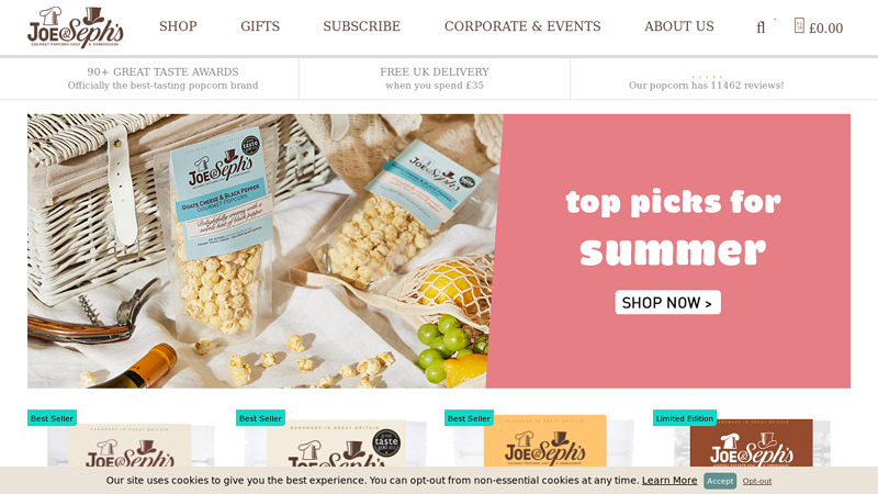 Gourmet popcorn pouches and gifts | Joe & Seph