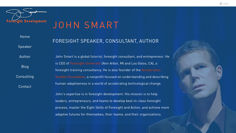 John M. Smart  Futurist & Foresight Keynote Speaker  Keynote speaker, foresight educator, foresight strategist, consultant, author on tech trends, future predictions, scientific, digital & business advances.