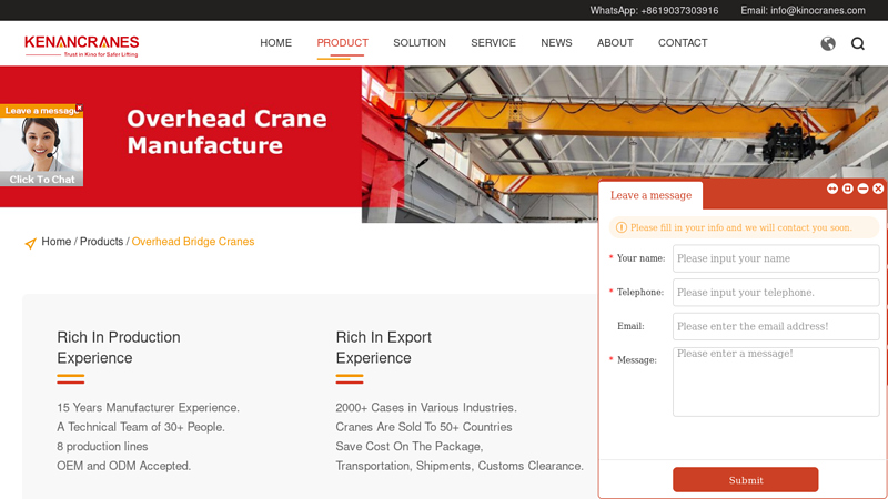 Image of Overhead Bridge Crane Supplier | Leading Manufacturer | Kinocranes