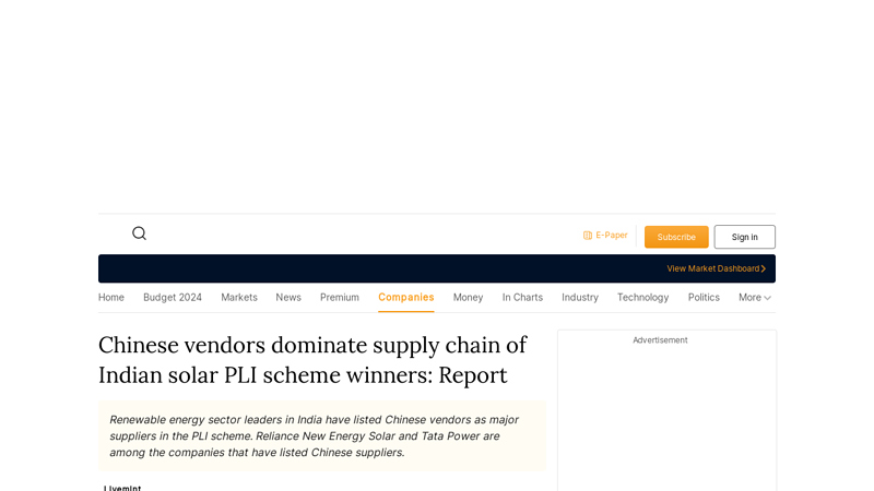 Image of Chinese vendors dominate supply chain of Indian solar PLI scheme ...