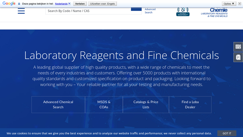 Laboratory Chemicals, Lab Chemicals, Analytical Reagents, Laboratory Reagents, Lab Reagents, and Fine Chemicals from Loba Chemie Pvt. Ltd., Mumbai, India